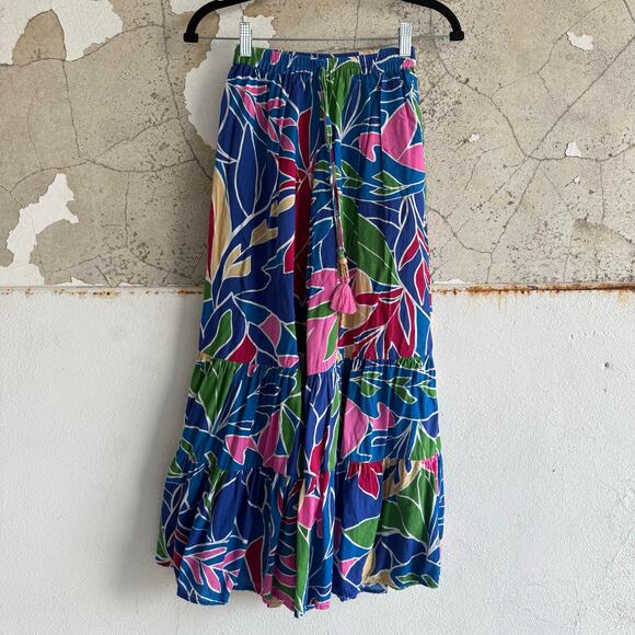 Palazzo Pants Boho Wide Leg Tropical Floral Flowy Rayon Womens XS Resort Vacay - Picture 2 of 7